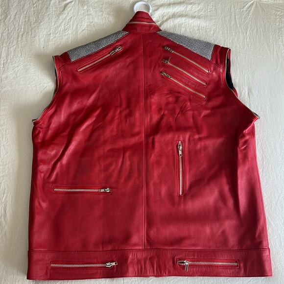 Unisex 2XL Red Leather Jacket with removable sleeves Michael Jackson Thriller - Picture 4 of 16